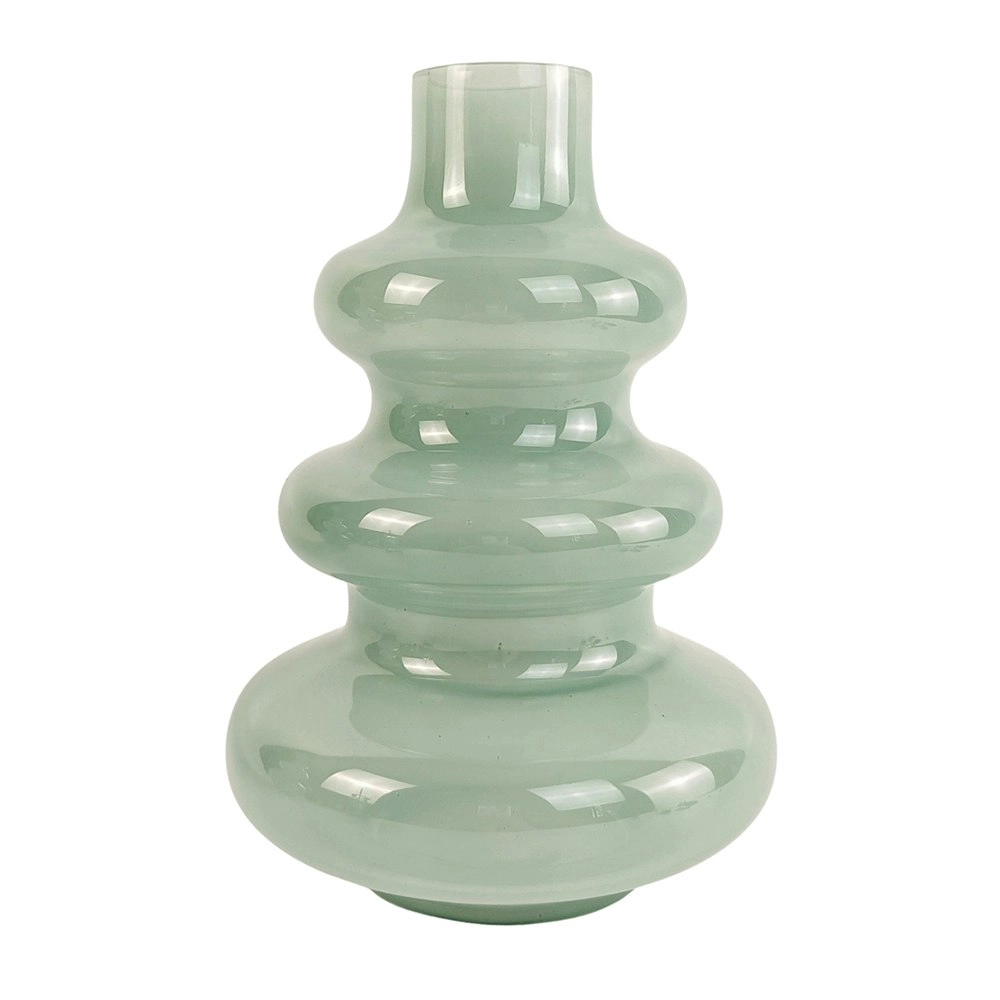 Urban Jasyln 22cm Frosted Triple Ring Glass Flower Vase Home/Office Decor Sage