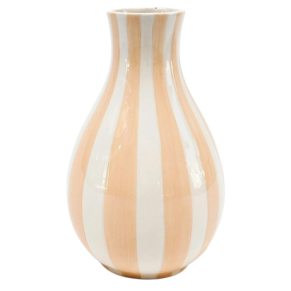 Urban Products Home Shelf Decor Decorative Stripe Flower Vase Peach 18cm