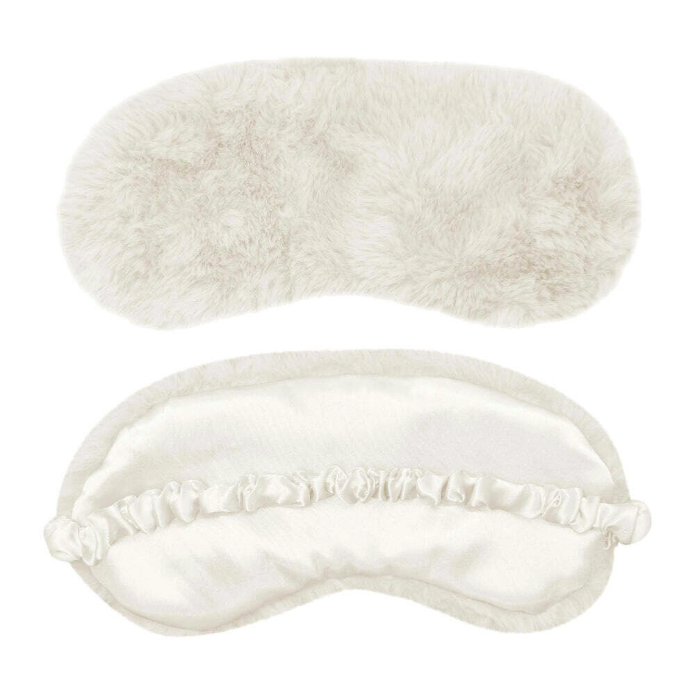 2x J. Elliot Home Layla Faux Fur Eye Mask Sleeping Face Cover 20x10cm Ivory