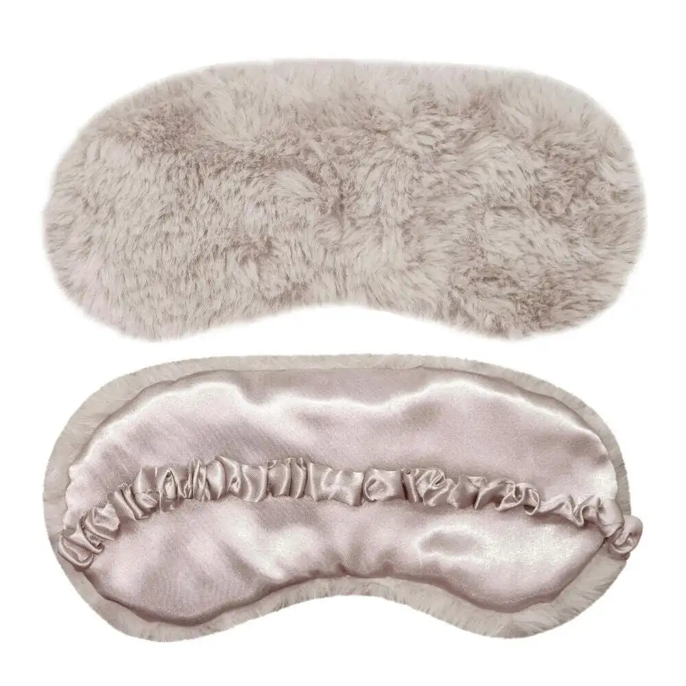 2x J. Elliot Home Layla Faux Fur Eye Mask Sleeping Face Cover 20x10cm Nude