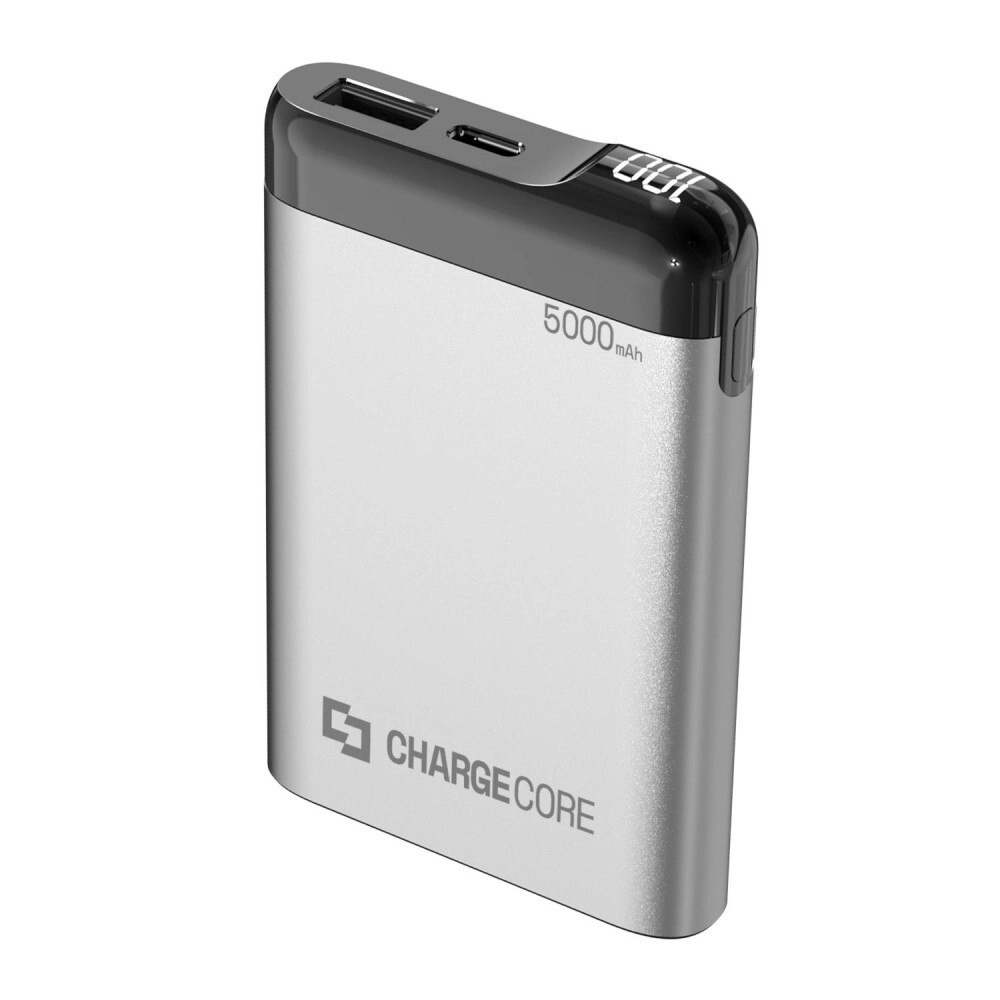 ChargeCore 5000mAh Power Bank USB-C/USB-A Portable External Battery Charger SLV