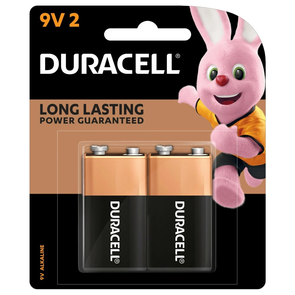 2pc Duracell Coppertop 9V Alkaline Battery Pack Single Use Batteries