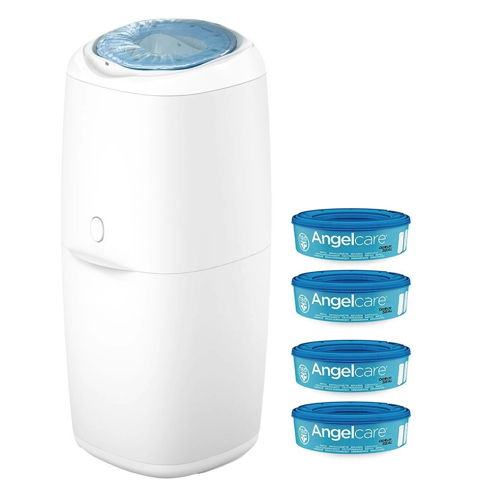 Angelcare Odour Seal Nappy Disposal System/Bin Starter w/ 4 Cassettes Refills