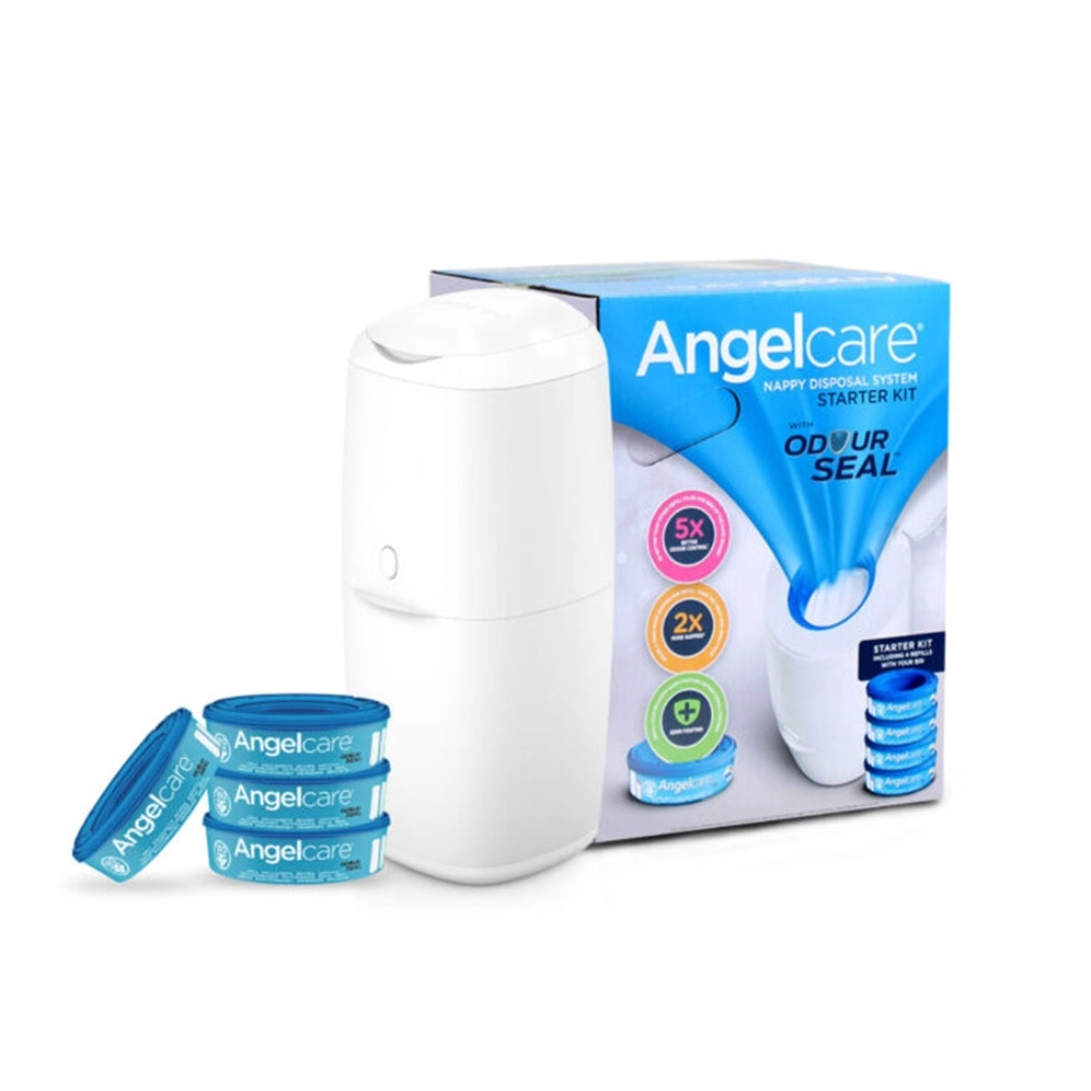 Angelcare Odour Seal Nappy Disposal System/Bin Starter w/ 4 Cassettes Refills