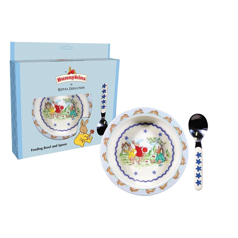 Bunnykins Feeding Bowl & Spoon Shining Stars Design Dinner Set Nursery 18M+ Blue