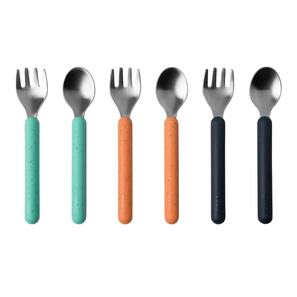 6pc Boon Chow Baby/Toddler Stainless Steel Utensils Mint/Orange/Navy 18M+