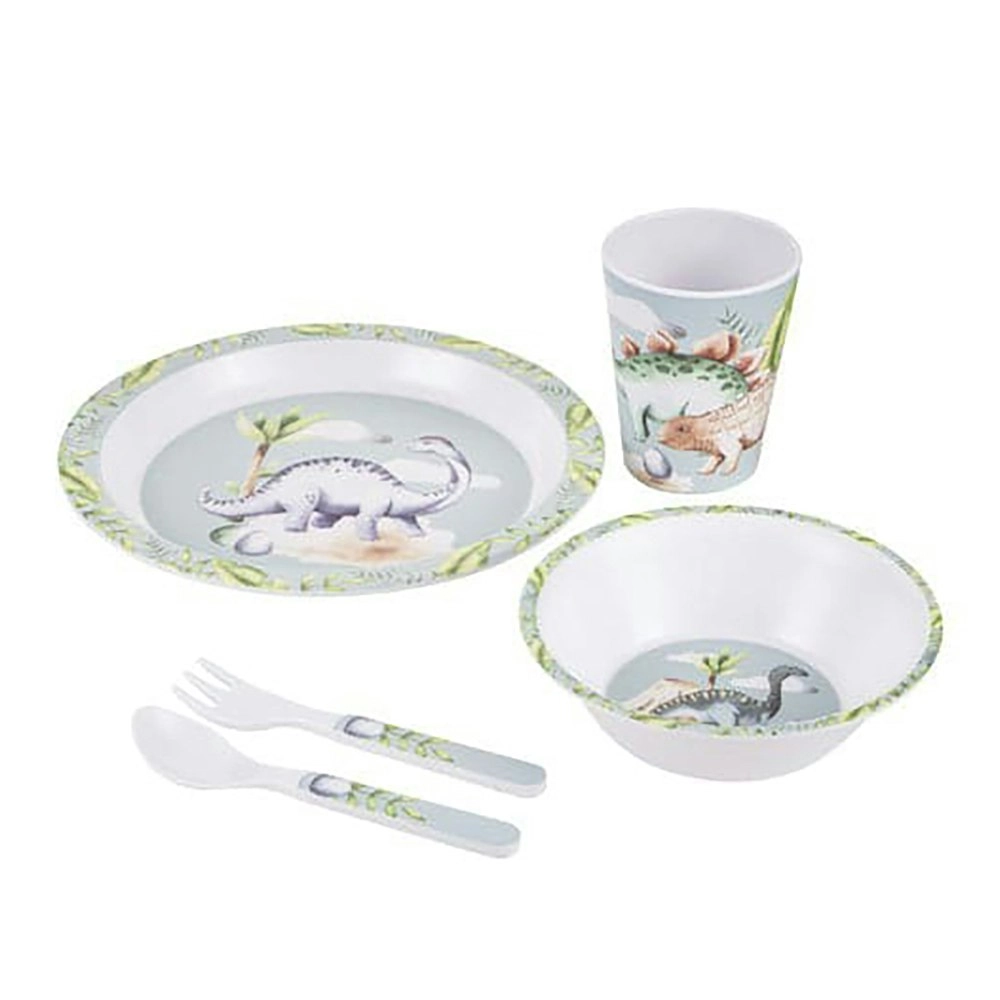 5pc Ashdene Dino Land Kids/Children Melamine Dinner Cup/Bowl/Plate/Fork/Spoon