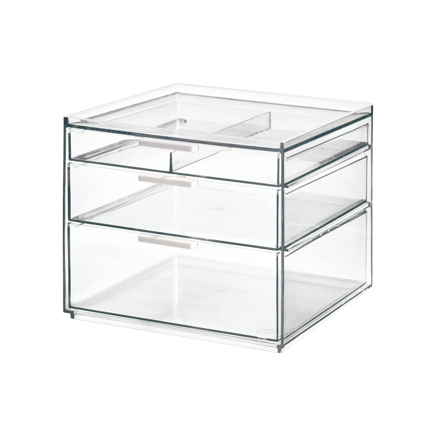 Idesign 21.59cm 3-Drawer Tall Cosmetic Organiser Makeup Holder Clear/Matte White