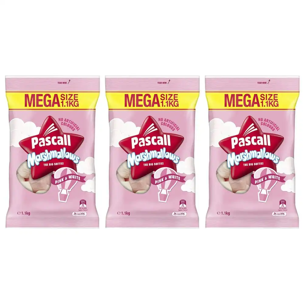 3PK Pascall The Big Softie Pink & White Vanilla/Raspberry Marshmallows 1.1kg