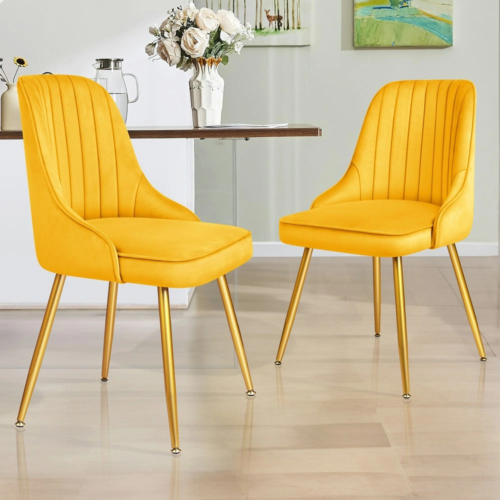 Alfordson 2x Dining Chairs Velvet Yellow