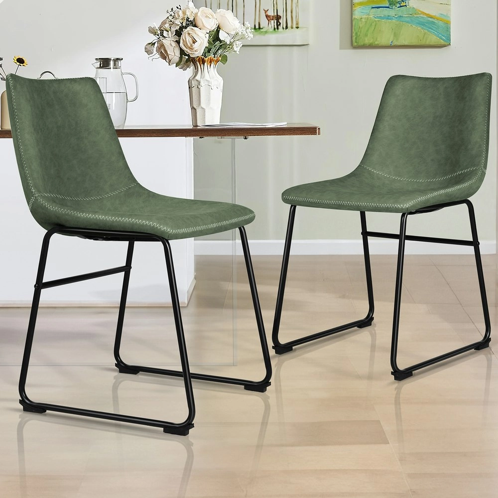 Alfordson 2x Dining Chairs PU Leather Green