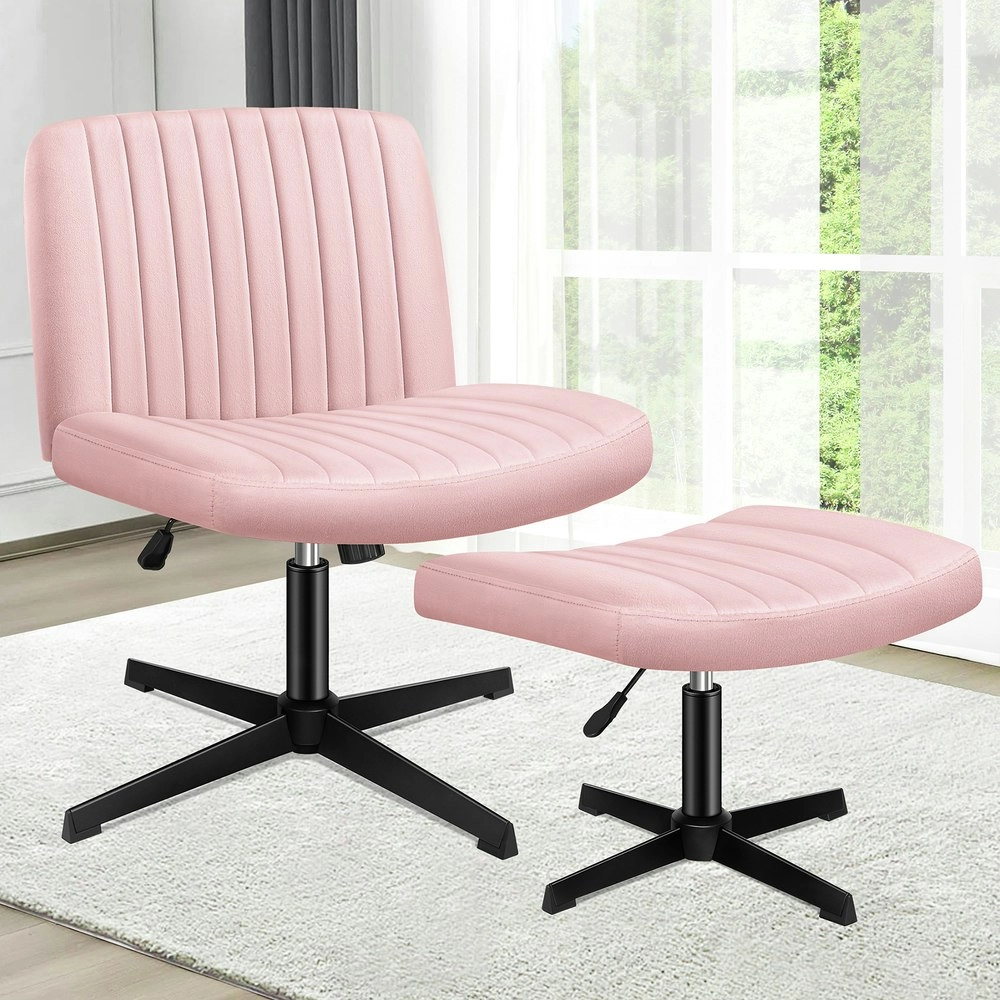 Alfordson Office Chair with Ottoman Velvet Pink