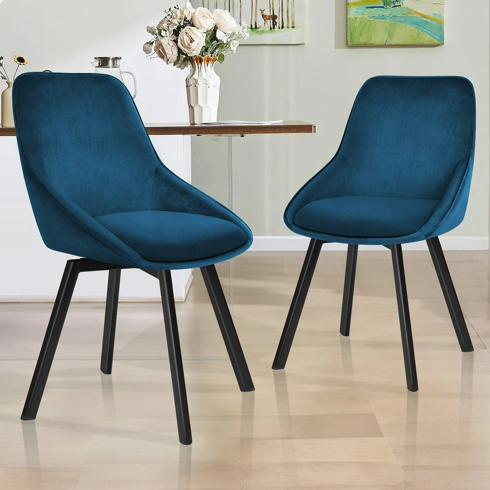 Alfordson 2x Dining Chairs Swivel Velvet Blue