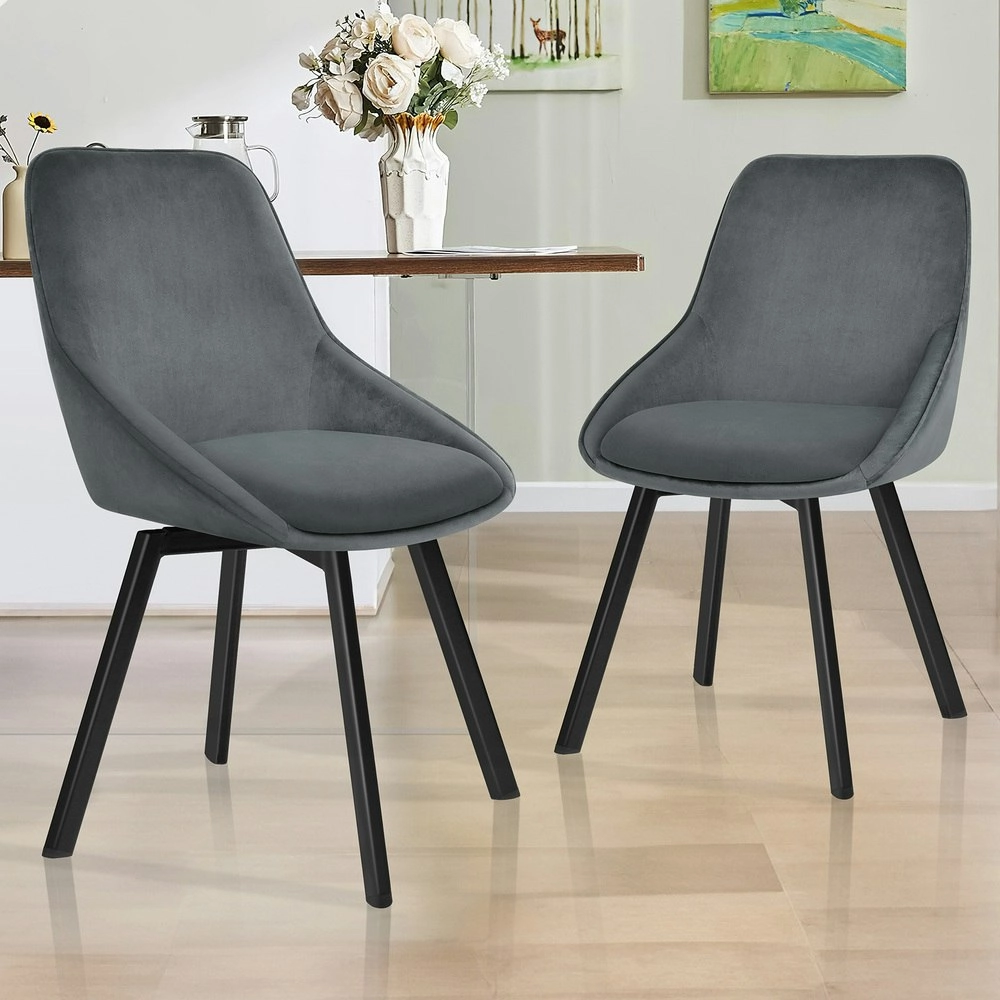 Alfordson 2x Dining Chairs Swivel Velvet Grey