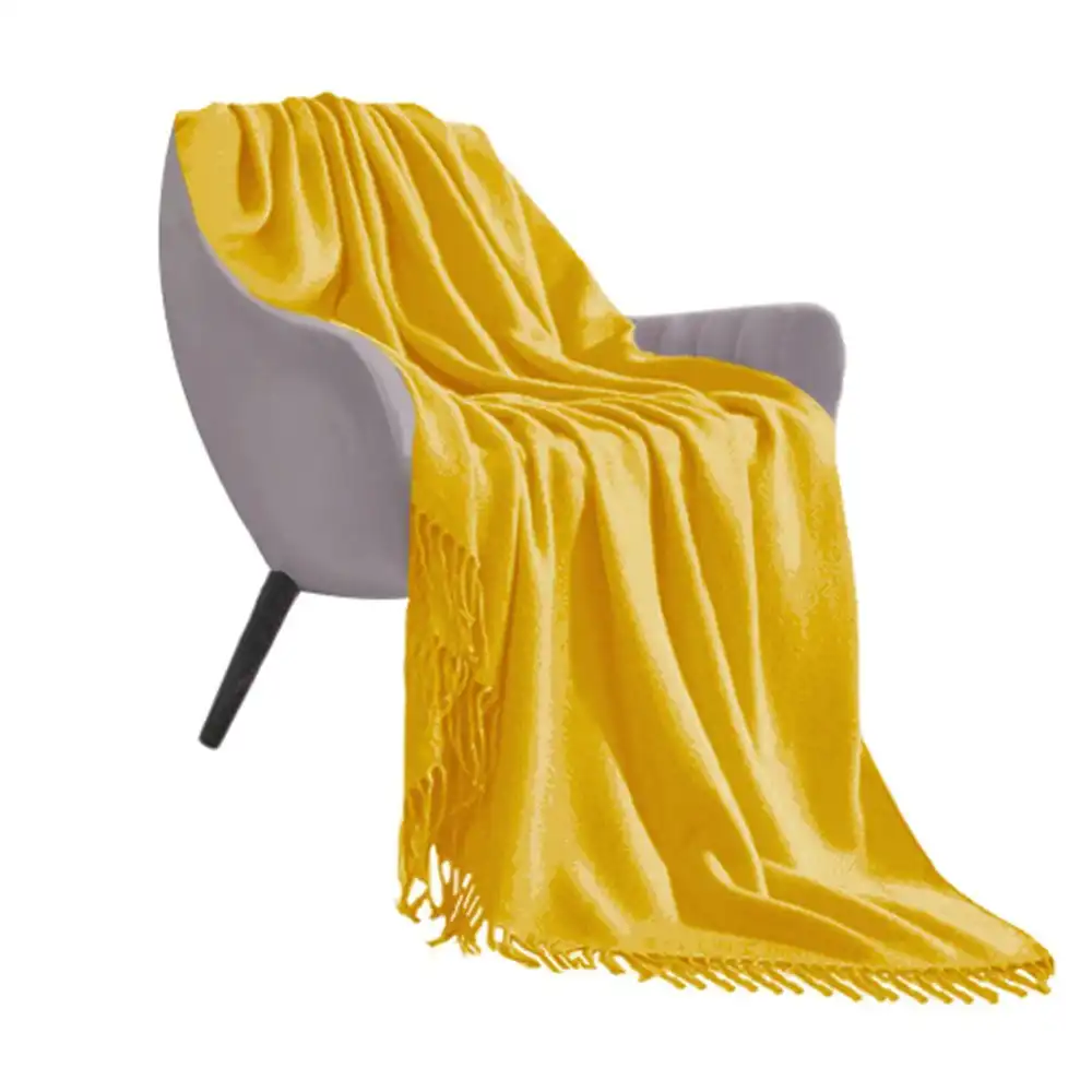 Soga Yellow Acrylic Knitted Throw Blanket Solid Fringed Warm Cozy Woven Cover Couch Bed Sofa Home Decor