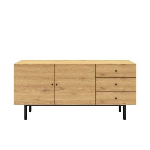 Casa Munich Melamine Oak Wood Sideboard with Black Metal Legs