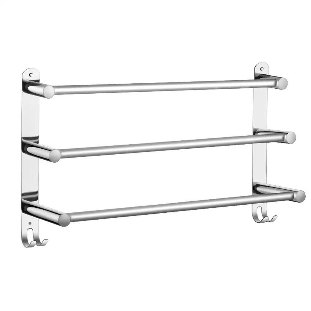 Viviendo Stylish Stainless Steel Adjustable Bathroom Towel Rack Rail Holder with Hooks – 3 Tiers