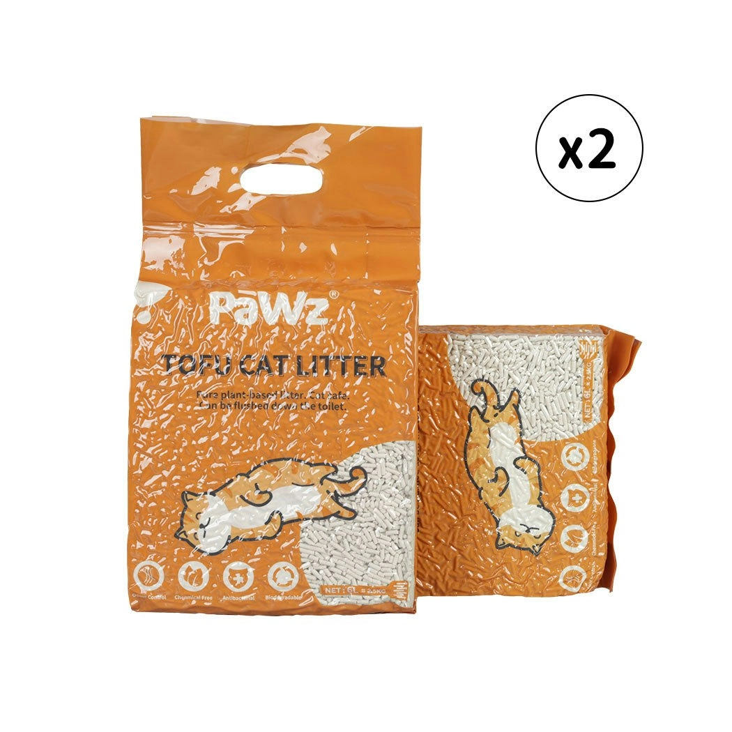 Pawz 2.5kg Tofu Cat Litter Clumping Flushable Fast Super Absorben Natural x2