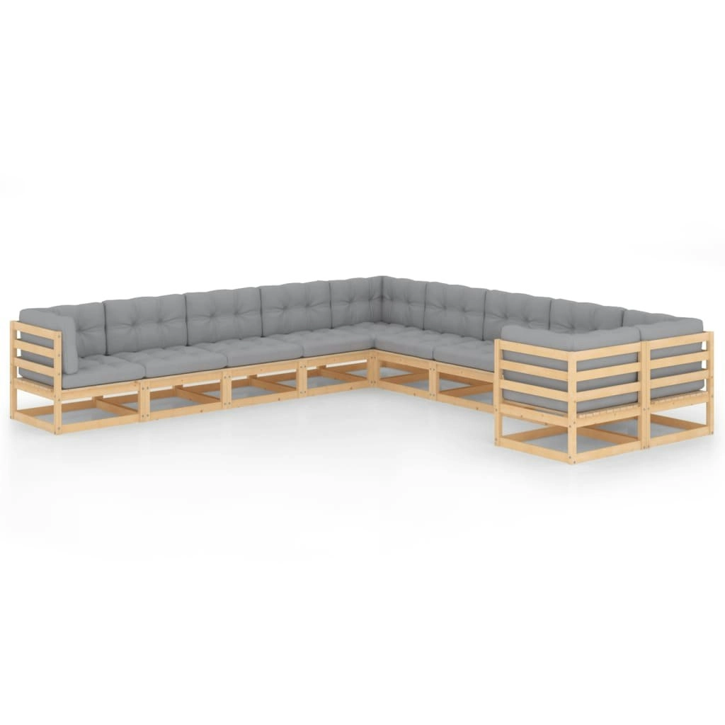 10 Piece Garden Lounge Set with Cushions Solid Pinewood 3077054