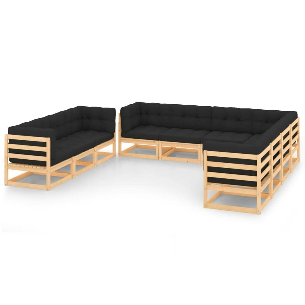 10 Piece Garden Lounge Set with Cushions Solid Pinewood 3083836