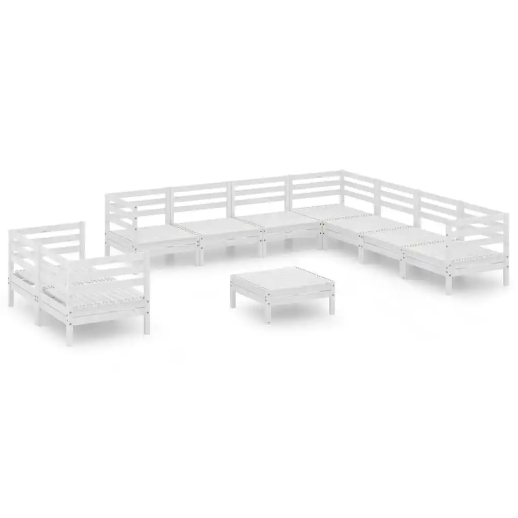 10 Piece Garden Lounge Set Solid Pinewood White 3083190