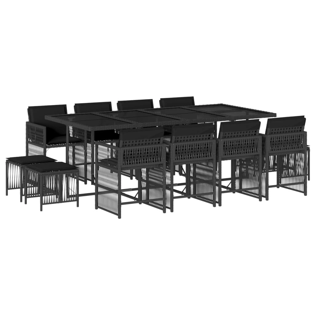 13 Piece Garden Dining Set with Cushions Black Poly Rattan 3211699