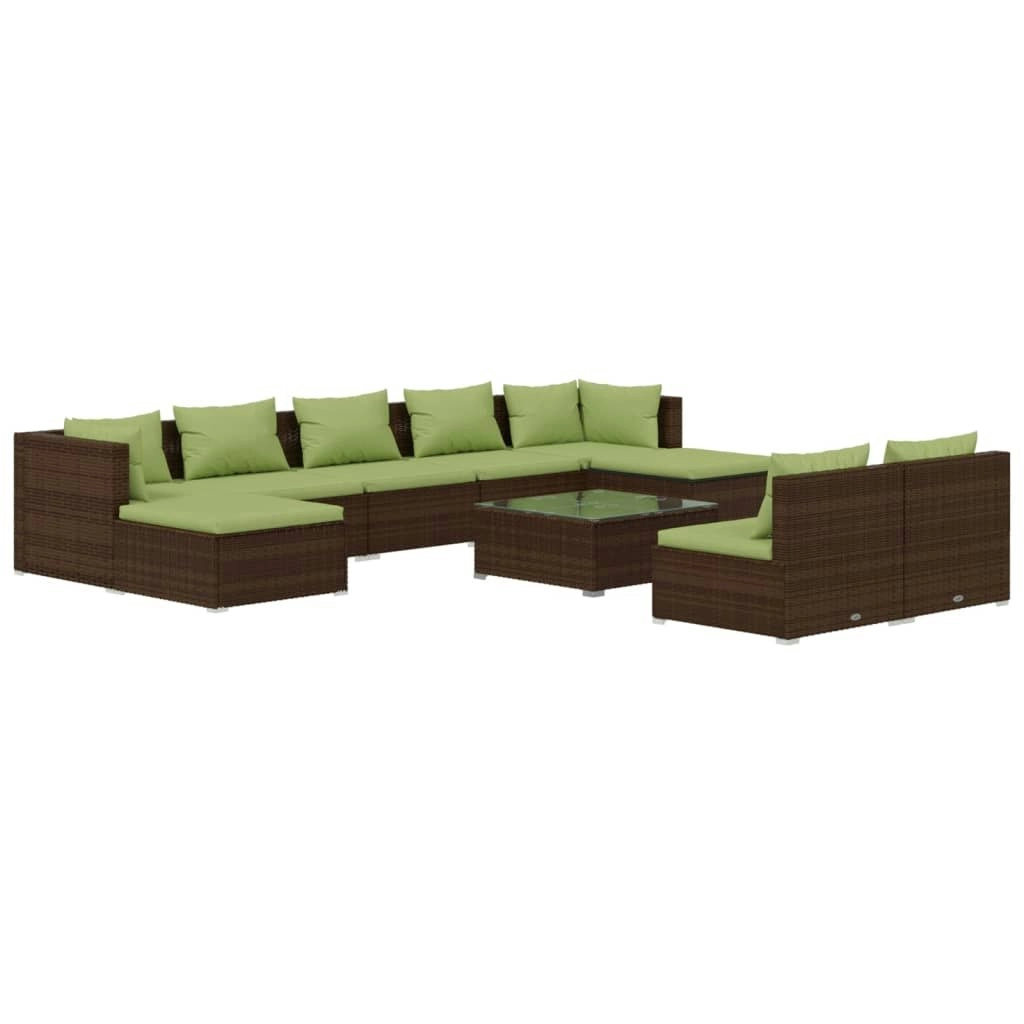 10 Piece Garden Lounge Set with Cushions Brown Poly Rattan 3102012