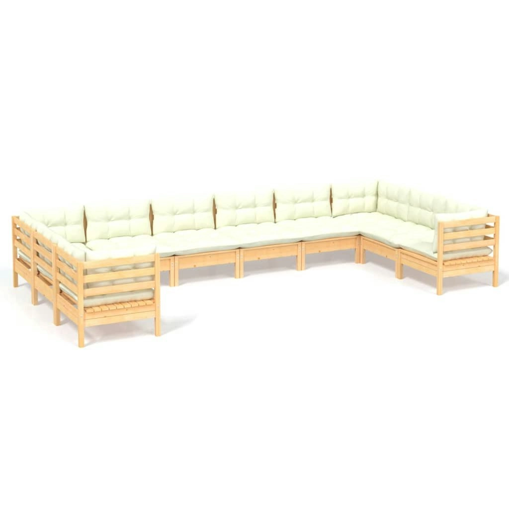 10 Piece Garden Lounge Set with Cream Cushions Pinewood 3097331