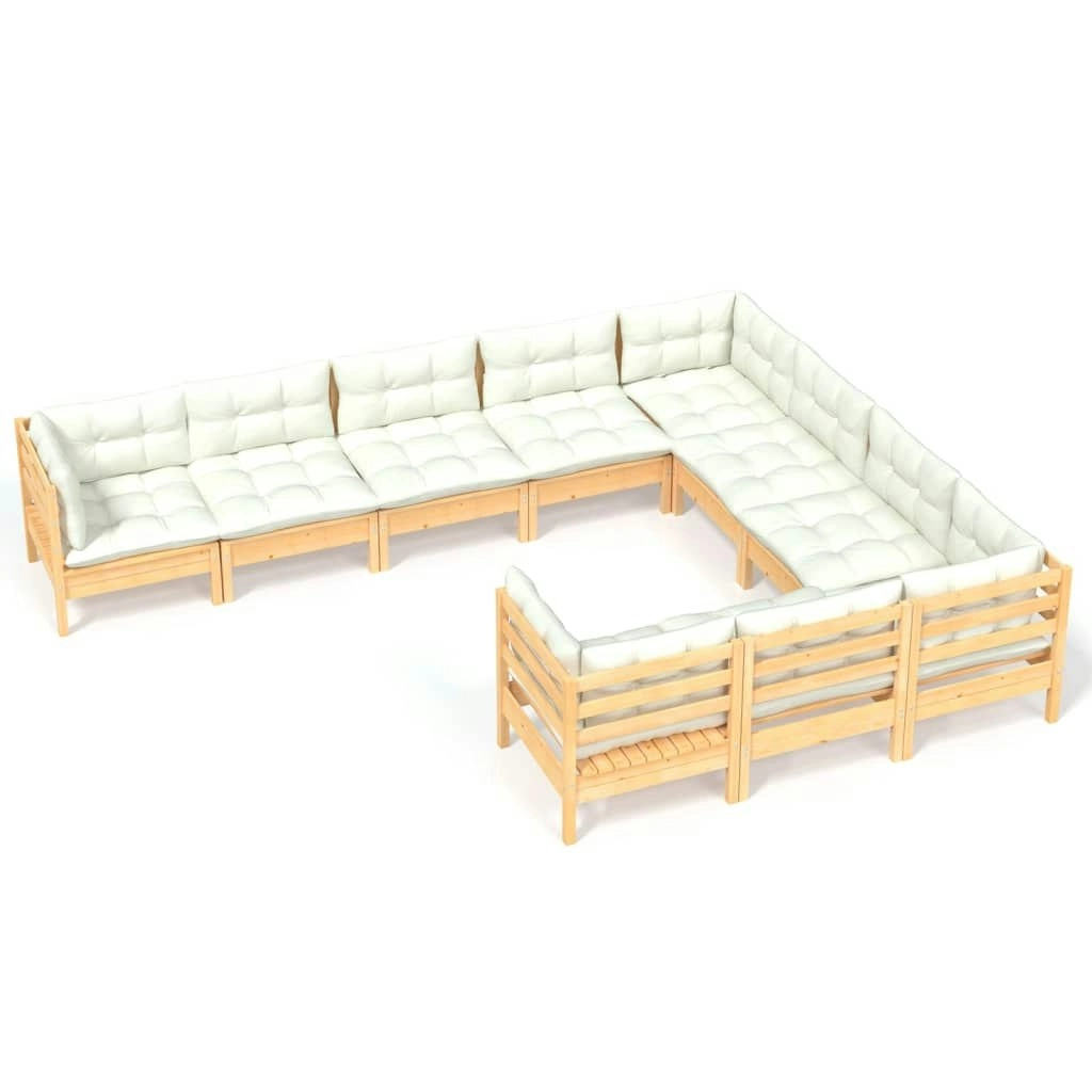 10 Piece Garden Lounge Set with Cream Cushions Pinewood 3096995