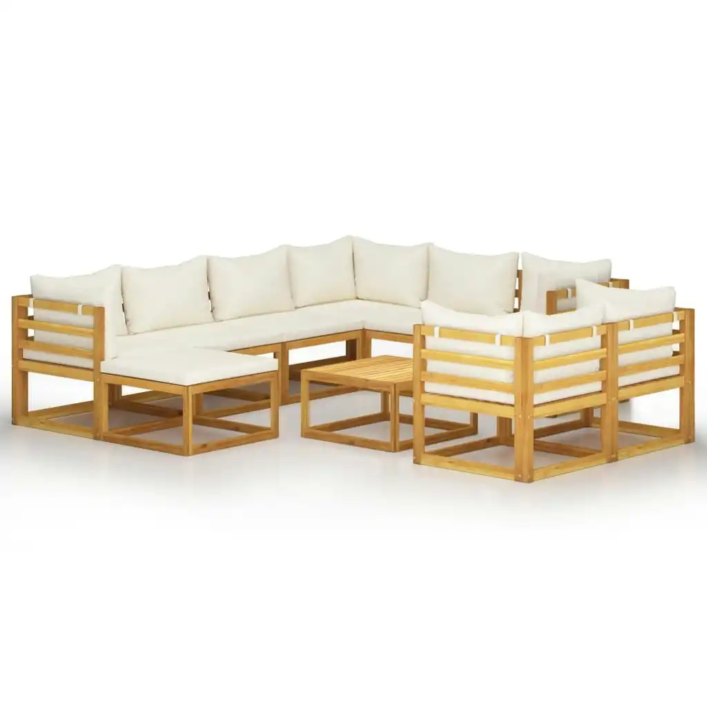 10 Piece Garden Lounge Set with Cushion Cream Solid Acacia Wood 3057647