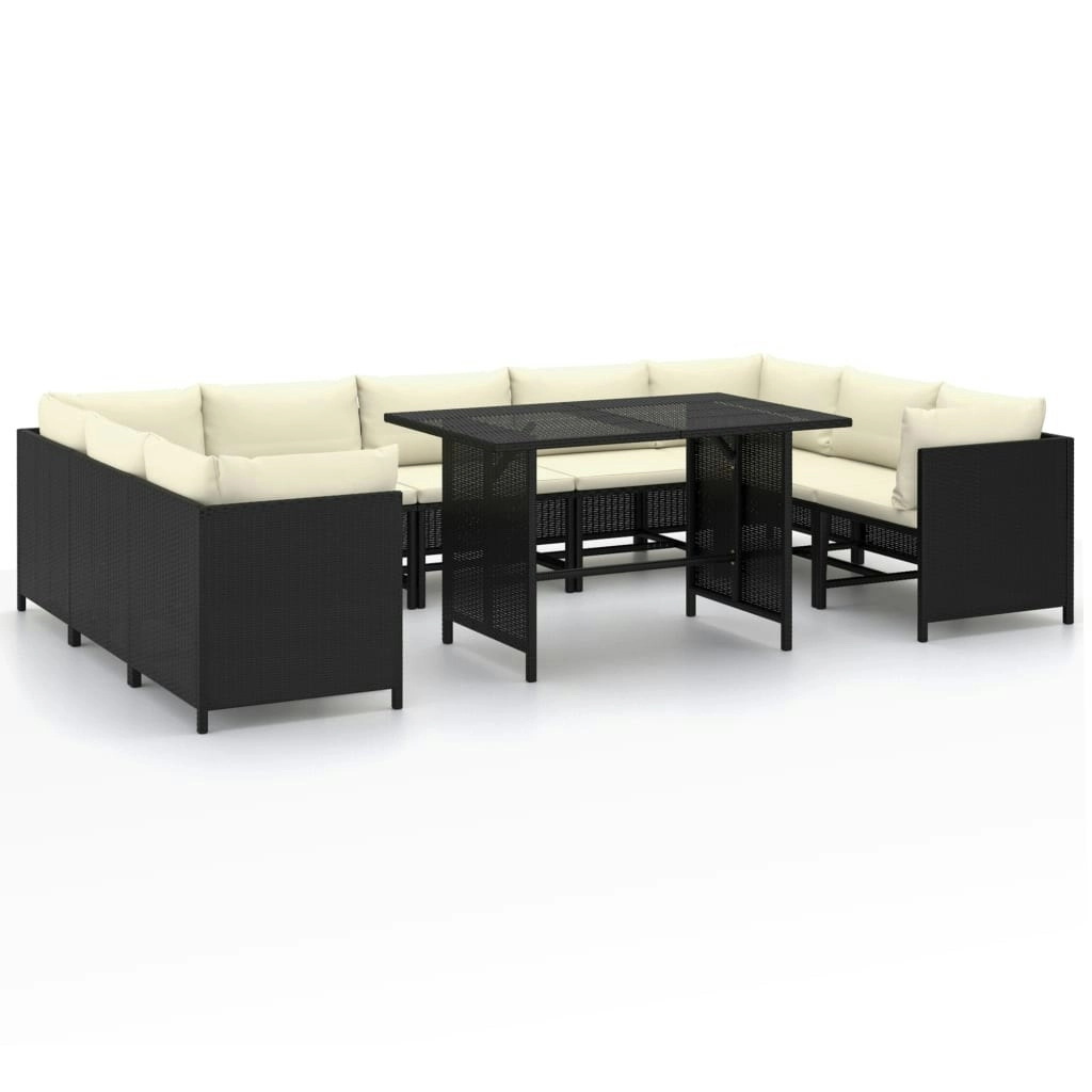 10 Piece Garden Lounge Set with Cushions Poly Rattan Black 3059795