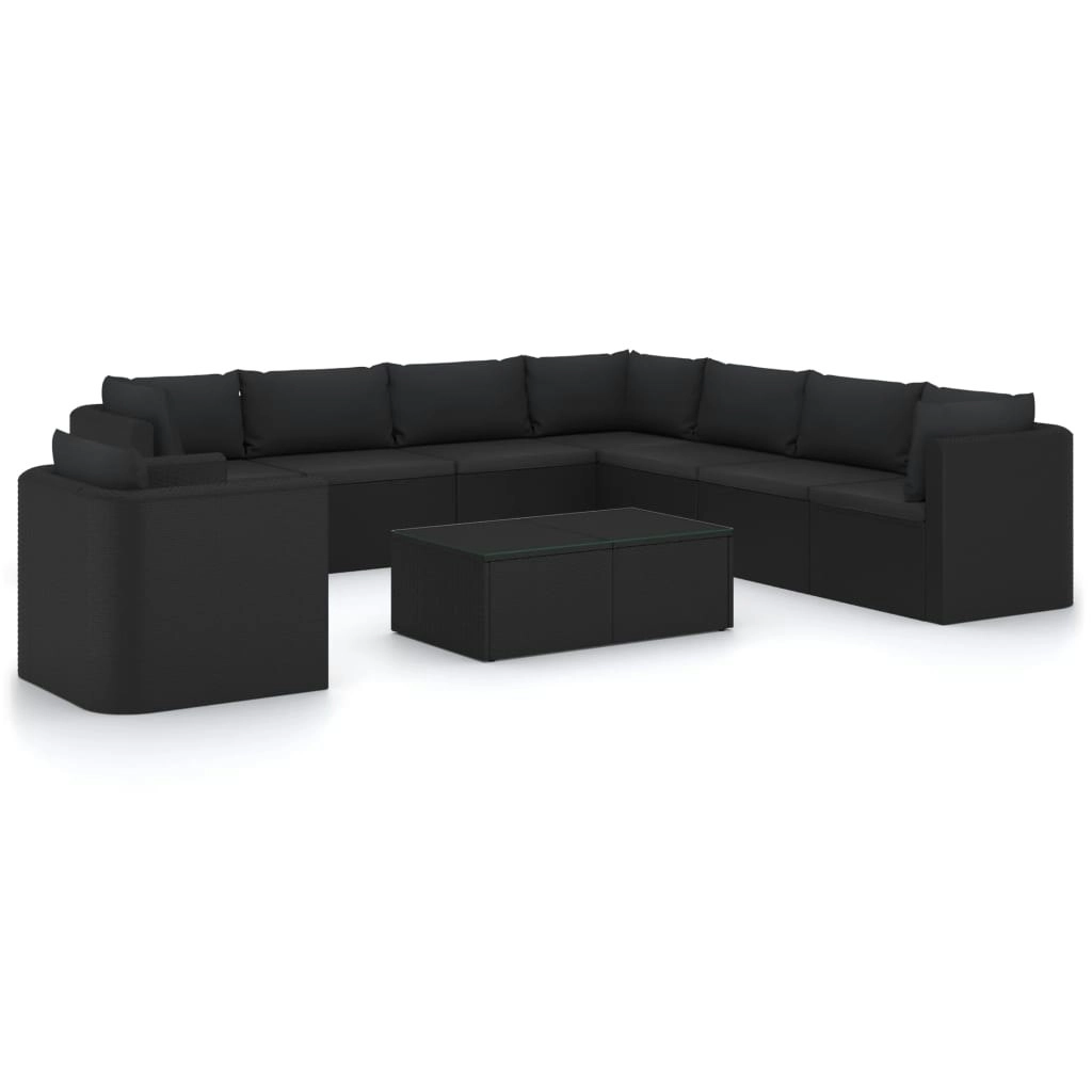 10 Piece Garden Lounge Set with Cushions Poly Rattan Black 3059496