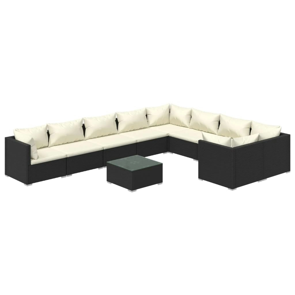 10 Piece Garden Lounge Set with Cushions Poly Rattan Black 3102767