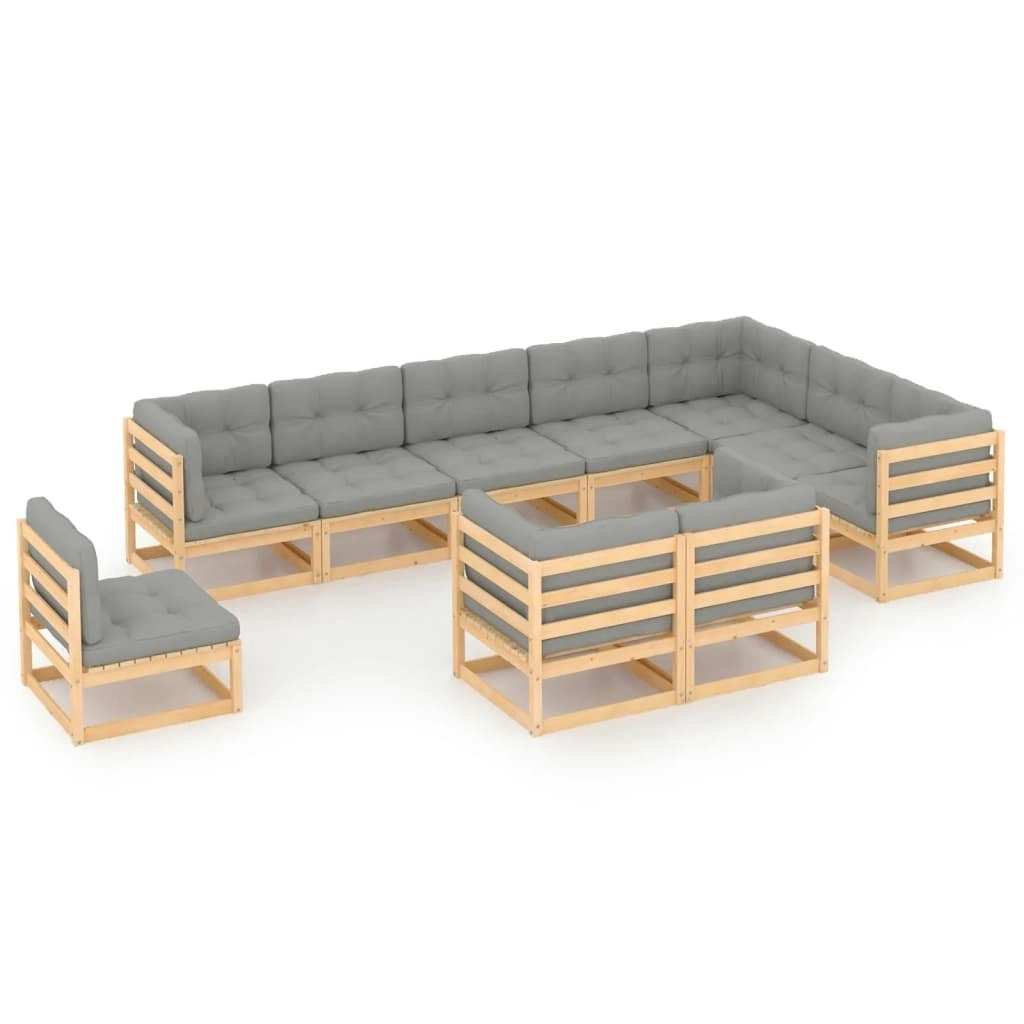 10 Piece Garden Lounge Set with Cushions Solid Pinewood 3076864