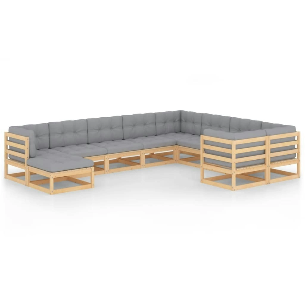 10 Piece Garden Lounge Set with Cushions Solid Pinewood 3077074