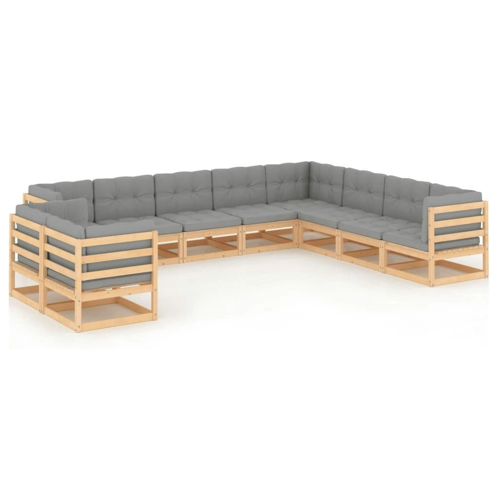 10 Piece Garden Lounge Set with Cushions Solid Pinewood 3076974