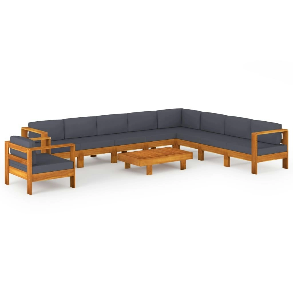 10 Piece Garden Lounge Set with Dark Grey Cushions Acacia Wood 3057963