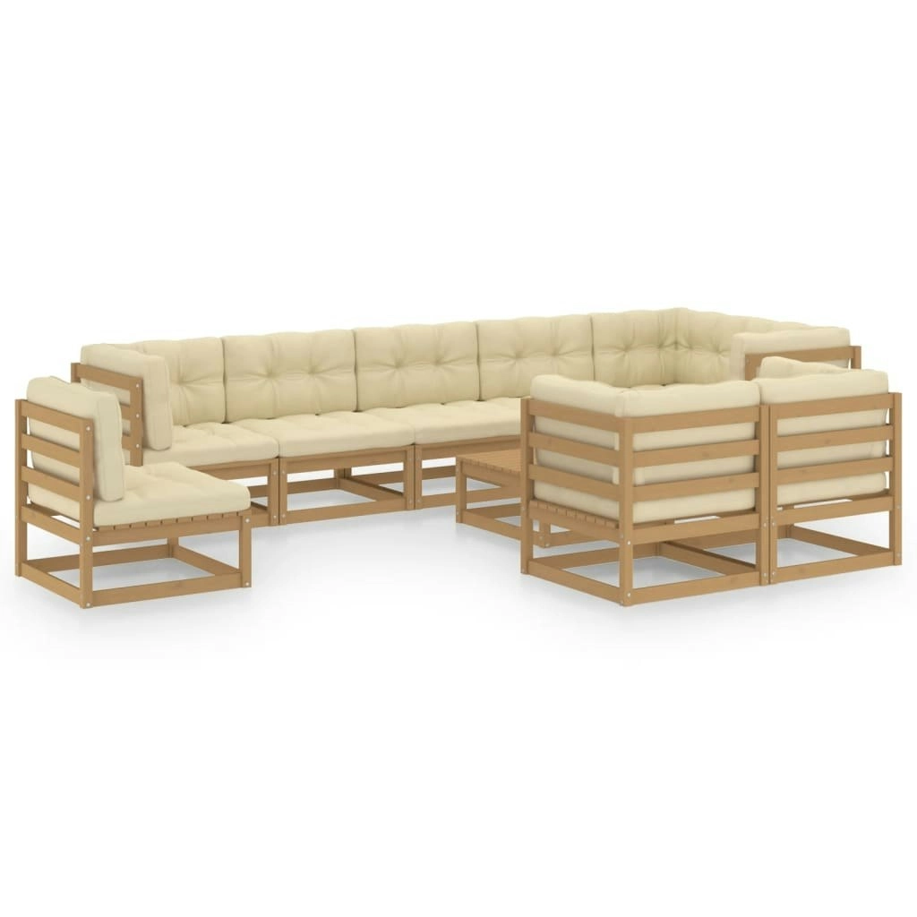 10 Piece Garden Lounge Set with Cushions Solid Pinewood 3076732