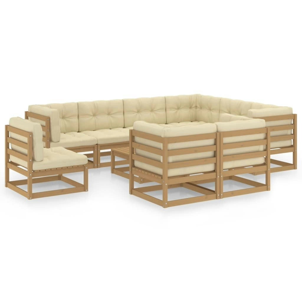 10 Piece Garden Lounge Set&Cushions Honey Brown Solid Pinewood 3076862