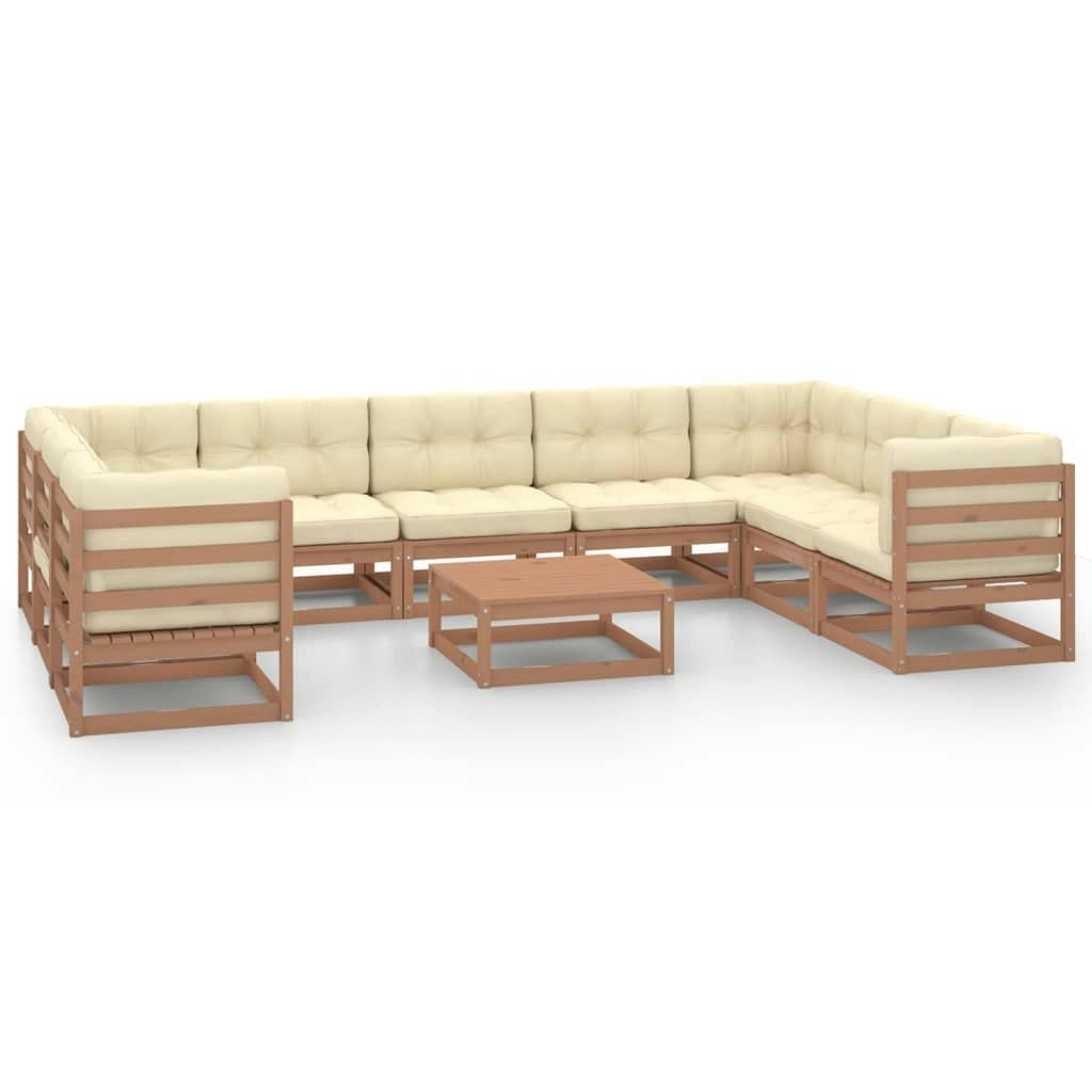 10 Piece Garden Lounge Set&Cushions Honey Brown Solid Pinewood 3078147