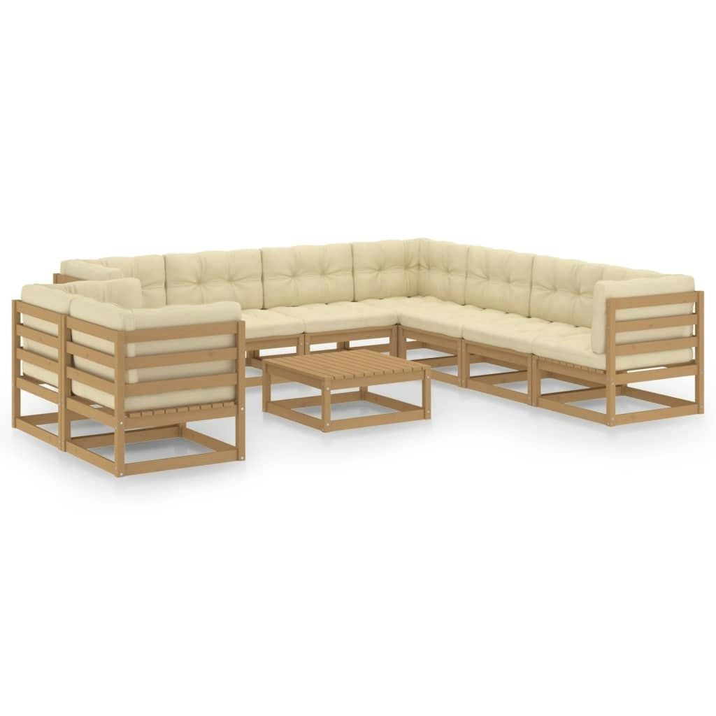 10 Piece Garden Lounge Set&Cushions Honey Brown Solid Pinewood 3076972