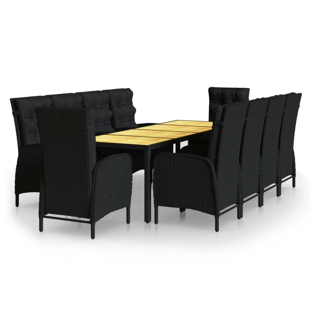 11 Piece Garden Dining Set Poly Rattan Black 3058561