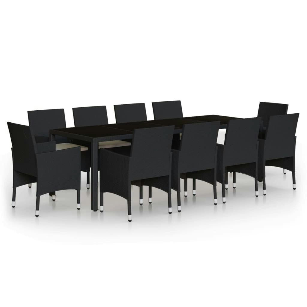 11 Piece Garden Dining Set Poly Rattan Black 3058572