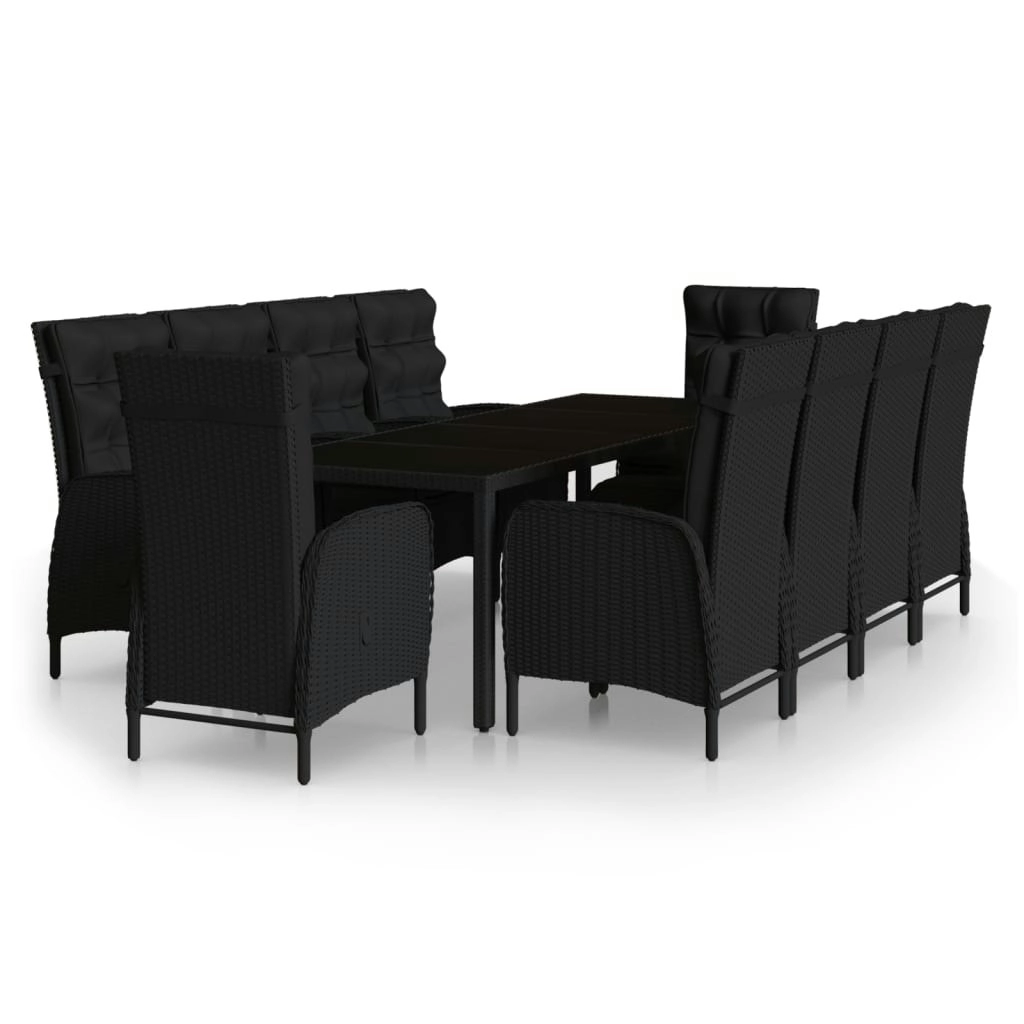 11 Piece Garden Dining Set Poly Rattan Black 3058560