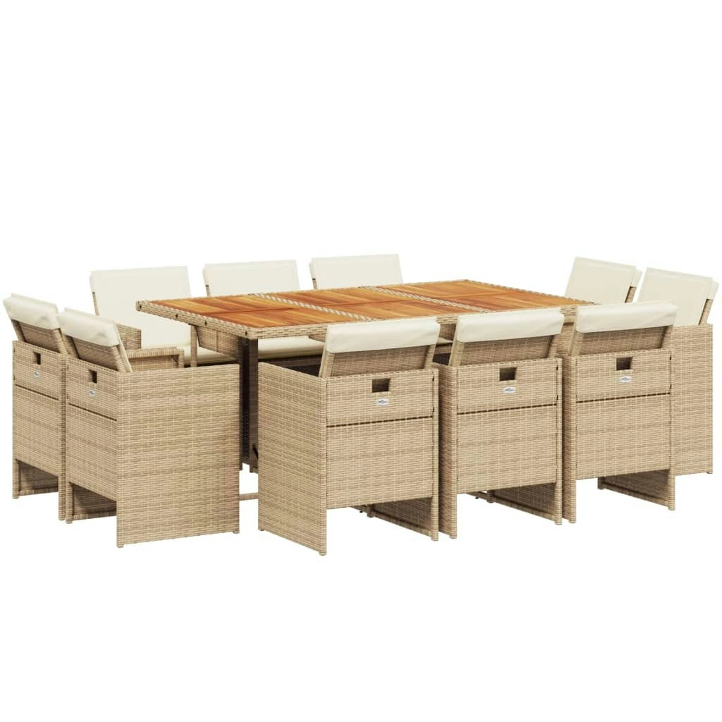 11 Piece Garden Dining Set with Cushions Beige Poly Rattan 3210676