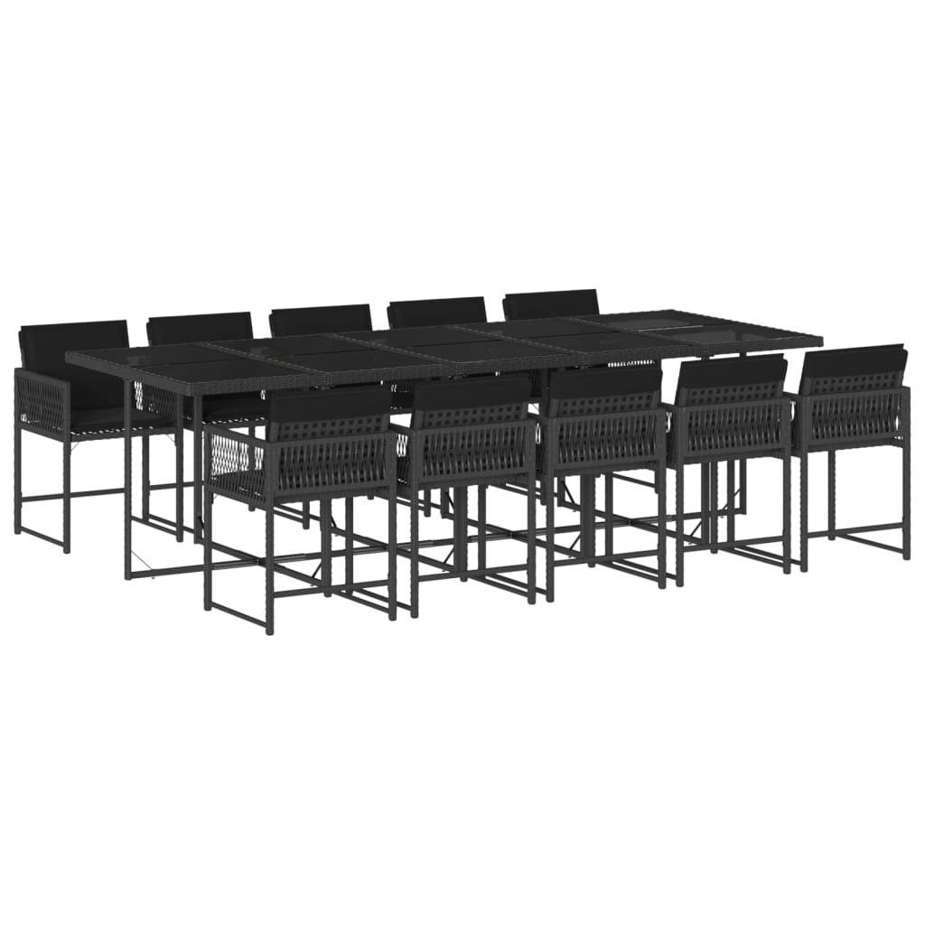 11 Piece Garden Dining Set with Cushions Black Poly Rattan 3211471