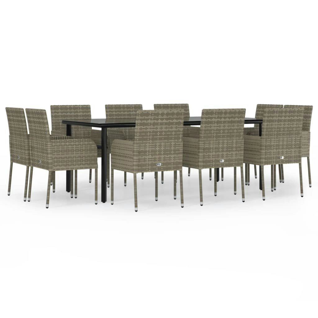 11 Piece Garden Dining Set with Cushions Black and Grey Poly Rattan 3185166