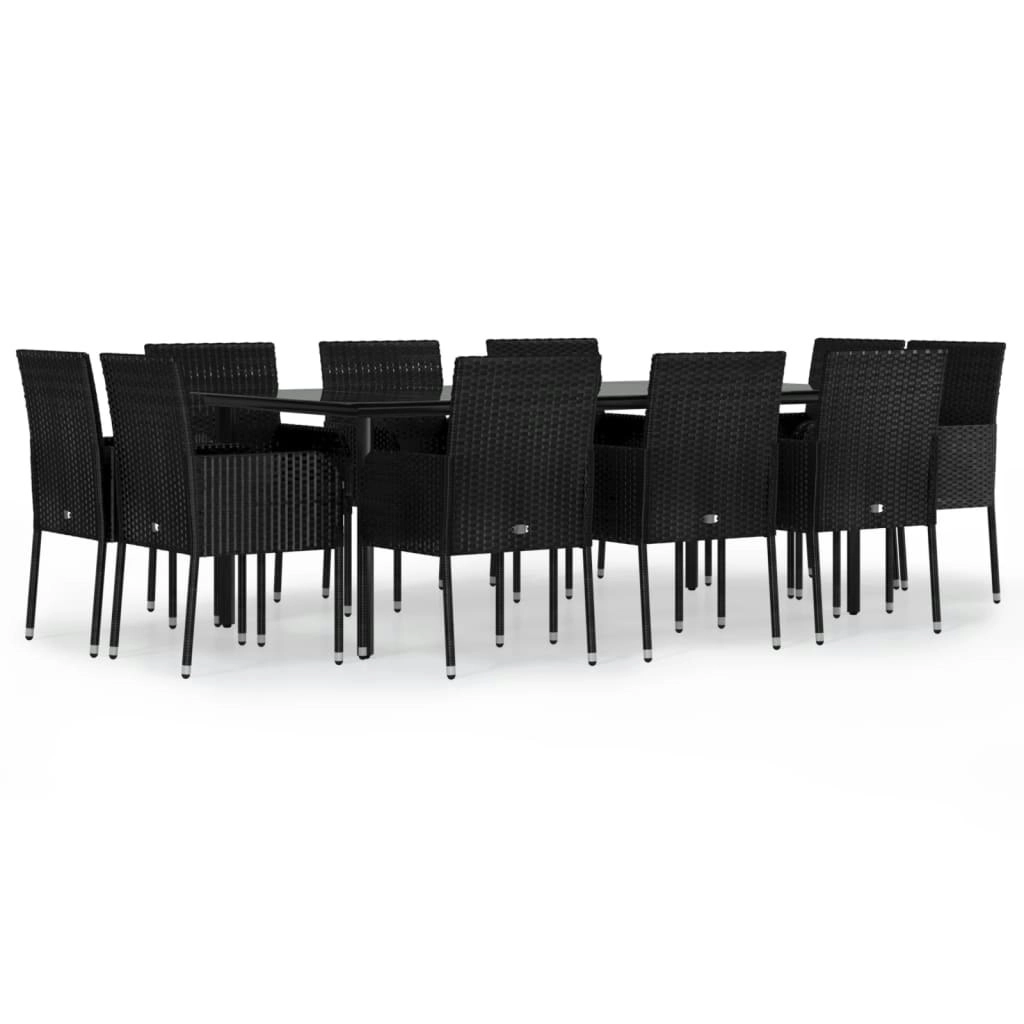 11 Piece Garden Dining Set with Cushions Black Poly Rattan 3185160