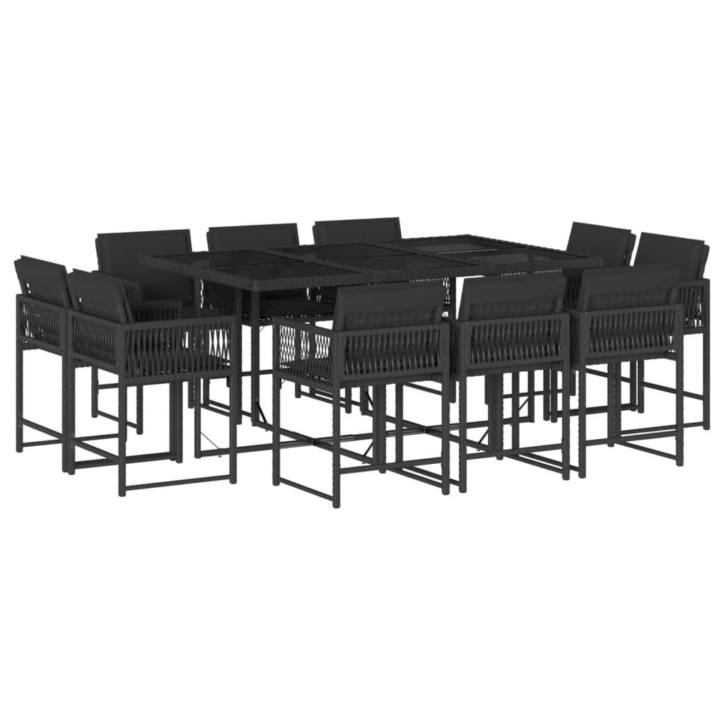 11 Piece Garden Dining Set with Cushions Black Poly Rattan 3211567