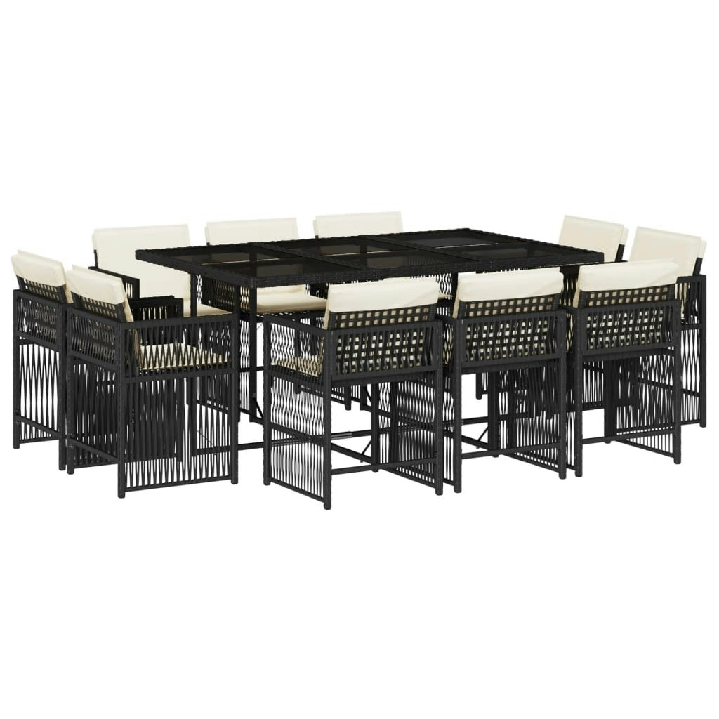 11 Piece Garden Dining Set with Cushions Black Poly Rattan 3211746